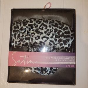 Leopard Print Satin Eye Mask, Scrunchie, and Pillowcase Set